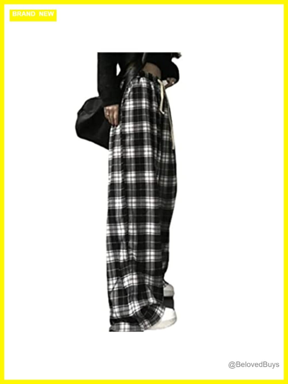 Plaid Goth Alt Baggy Harem Pants for Women Elastic Waist Wide Leg